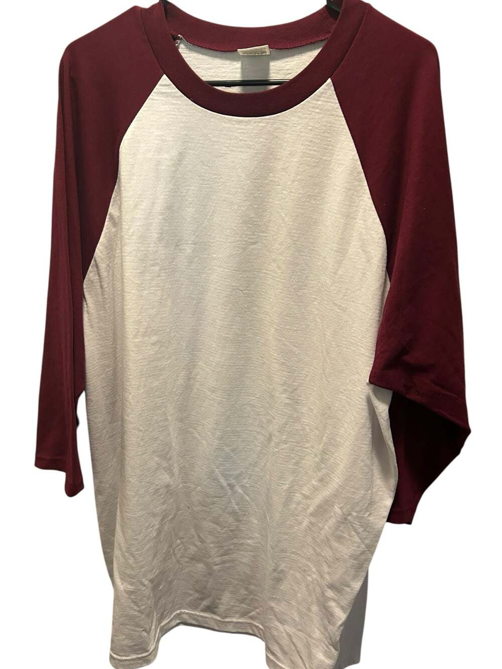 Pro Club Comfort Men's Raglan 3/4 Sleeve Baseball T-Shirt, Burgundy/White, 2XL